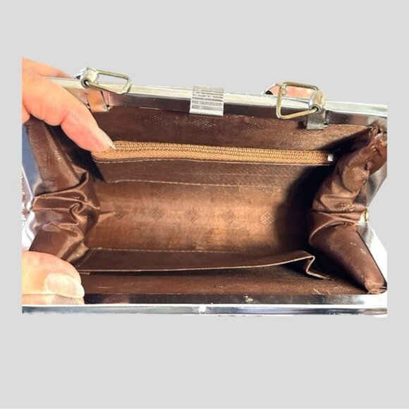 VINTAGE (60s) EXOTIC PEACOCK  FEATHER CLUTCH - GORGEOUS! - Picture 9 of 13